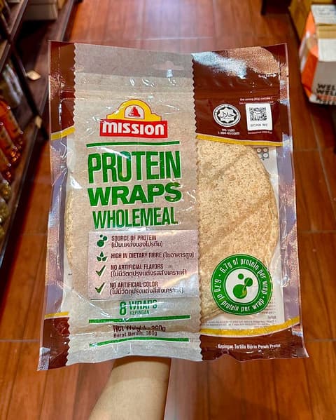 ແຜ່ນແຣບໂປຣຕີນ Protein wraps wholemeal 8ແຜ່ນ 360g. Mission