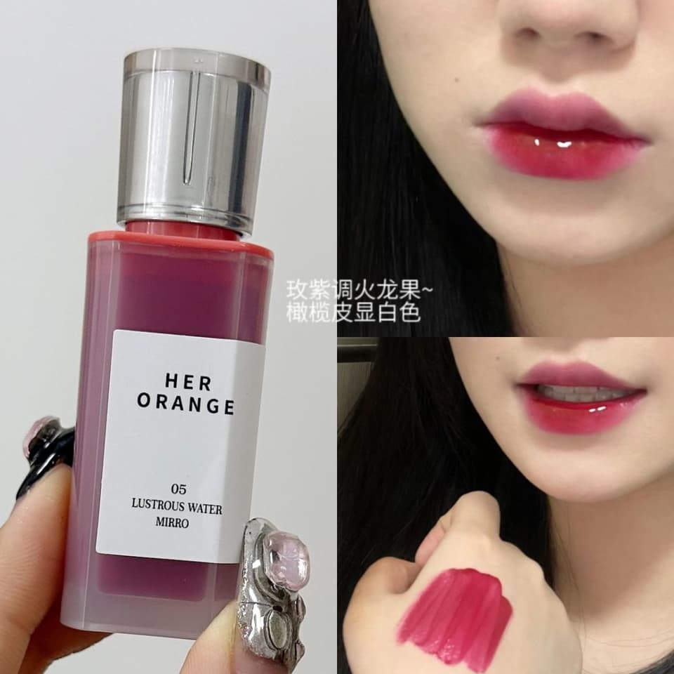 HERORANGE LUSTROUS WATER MIRROR ກັນນ້ຳ ບໍ່ຕິດຈອກ ມີແນວບຳລຸງຮີມປາກໃນໂຕ ເຮັດໃຫ້ປາກເຕັ່ງຕືງ ຊ່ຳເງົາ — 6