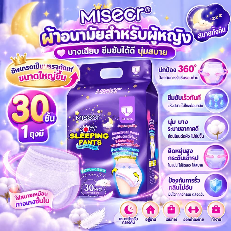 ໂຊຟີແບບໂສ້ງ ຖົງ 1 ມີ30ອັນ💜 ບາງ ສະບາຍອາກາດ ລຸ້ນເອວສູງ* — 1